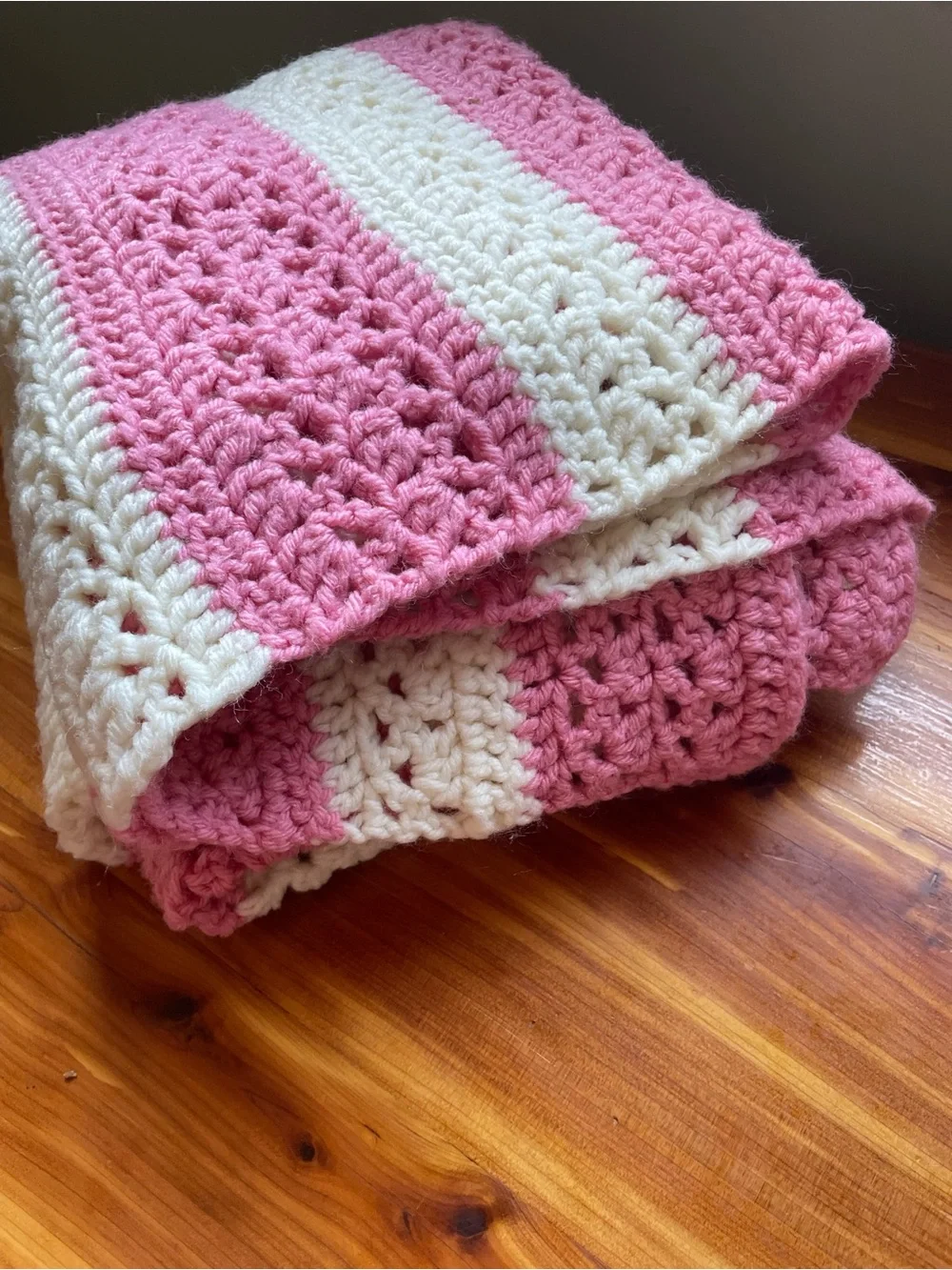 Handmade Pink and Cream Crochet Blanket